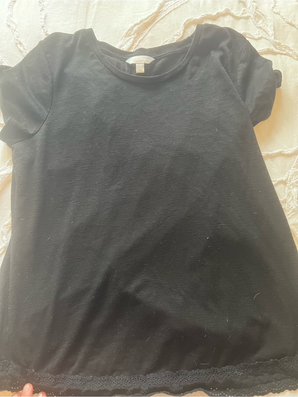 LC Lauren Conrad Black Short-Sleeve Tee with Lace Trim